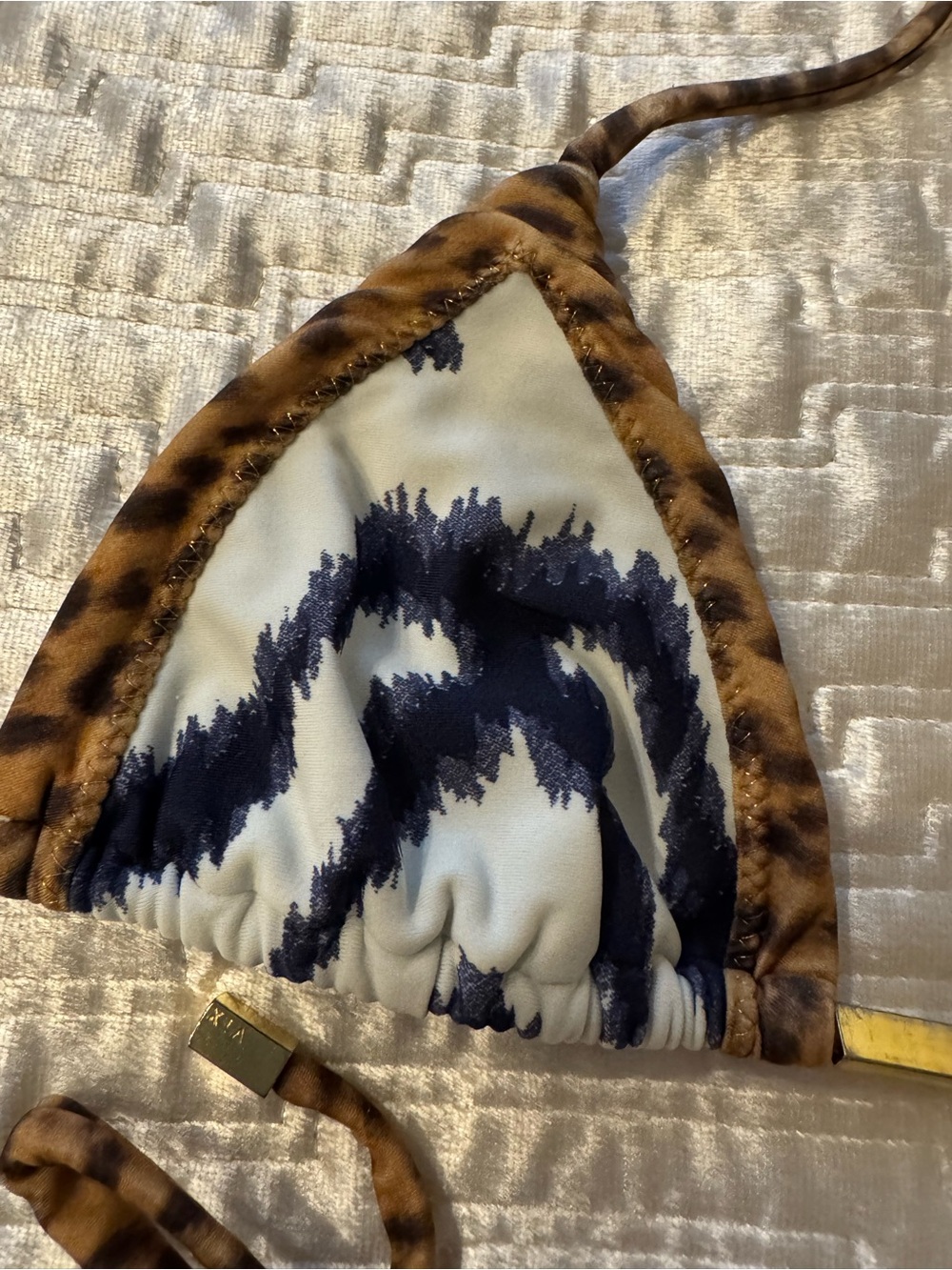 Vix Bikini w/coverup, 3 piece; Navy/White Stripes w/cheetah print trim, S, Good. - Picture 4 of 11